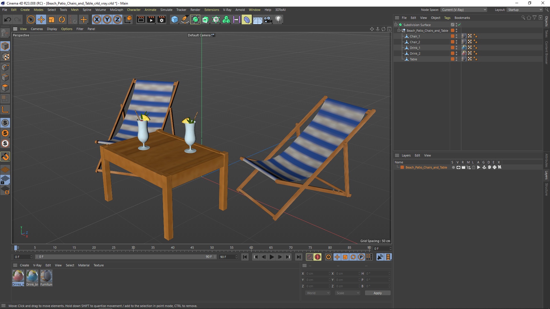 3D Beach Patio Chairs and Table model