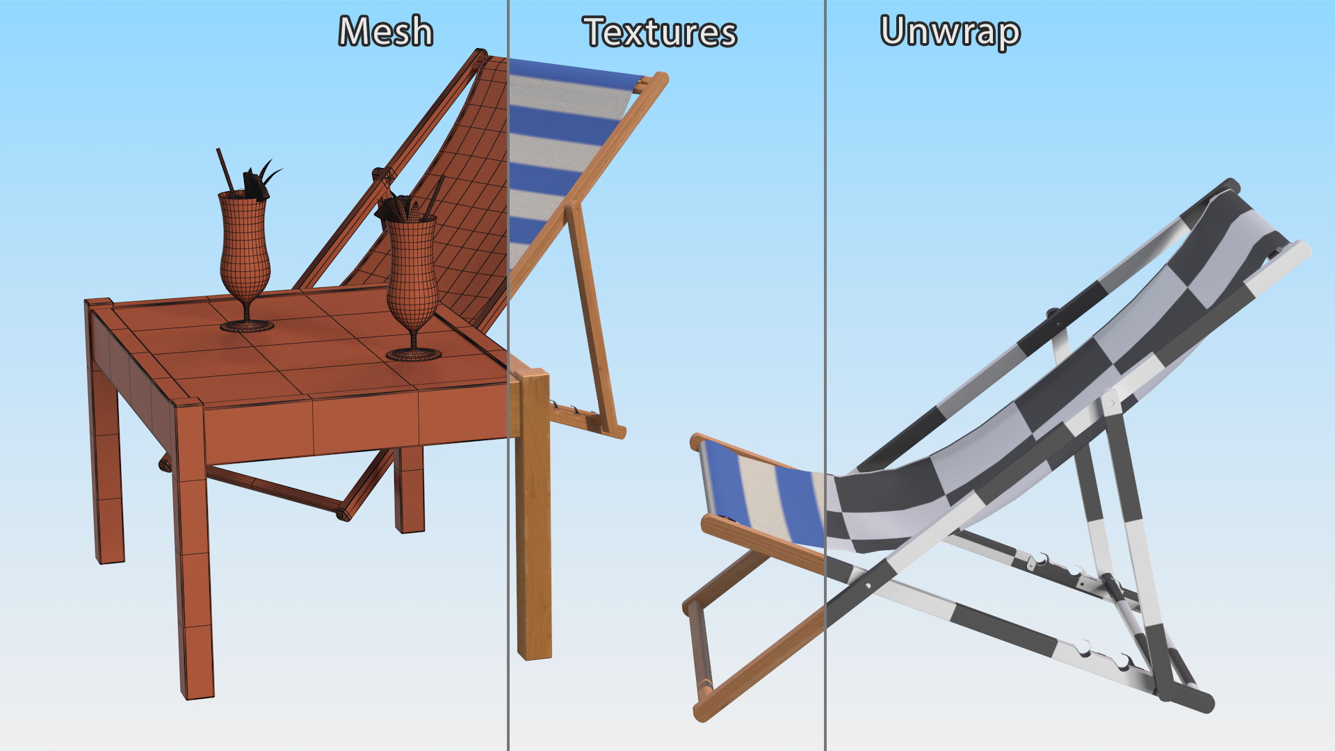 3D Beach Patio Chairs and Table model