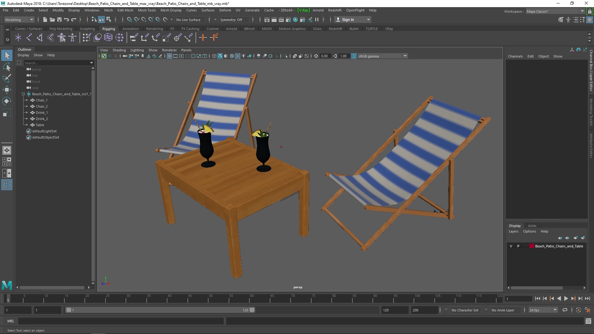 3D Beach Patio Chairs and Table model