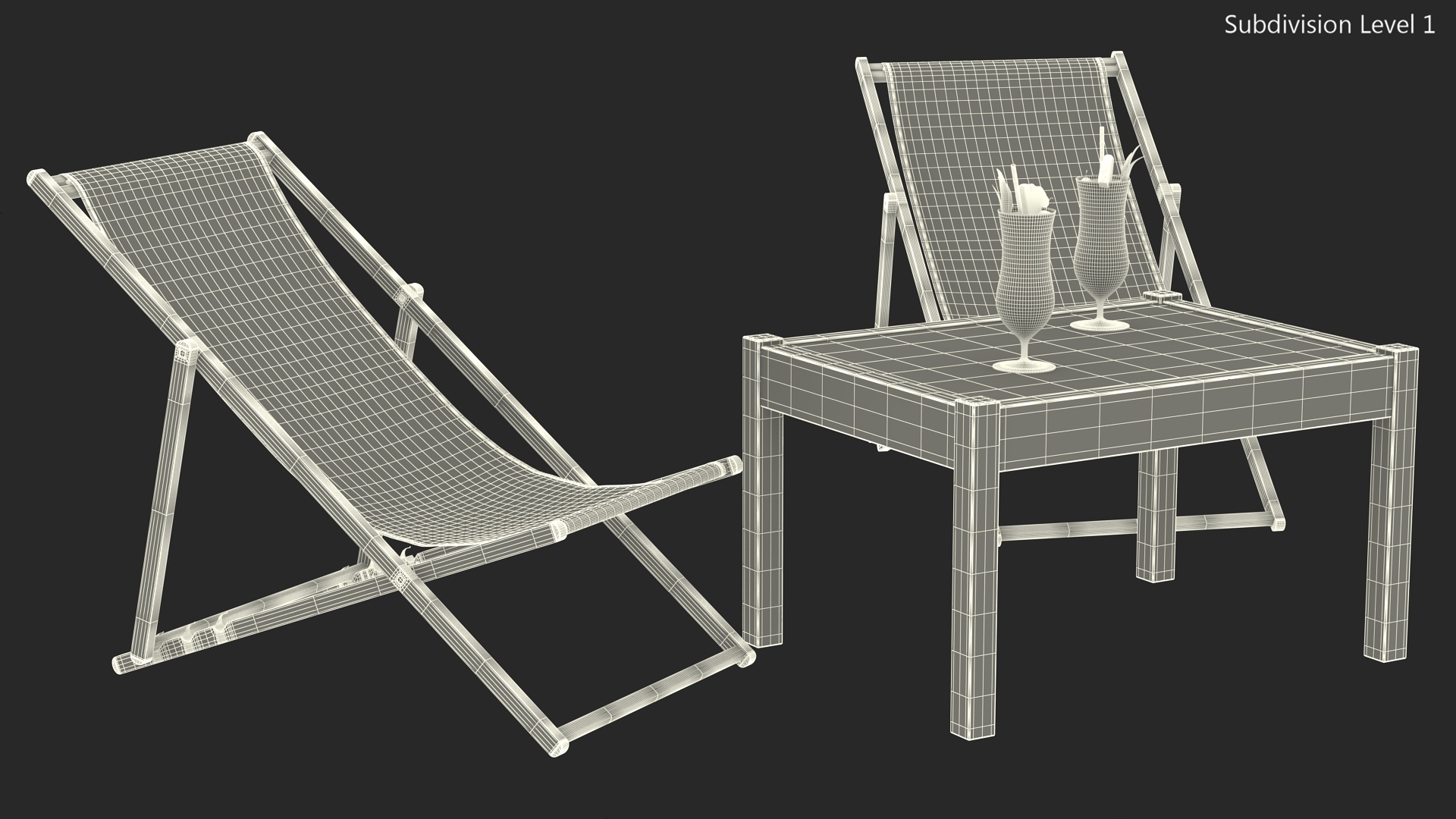3D Beach Patio Chairs and Table model