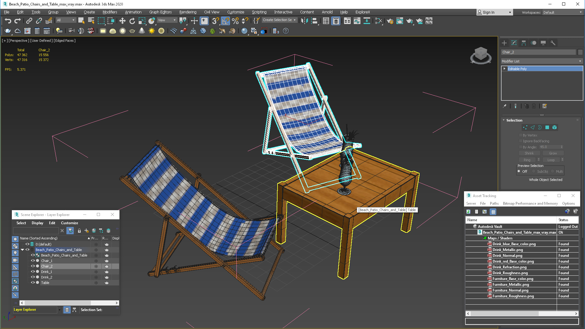 3D Beach Patio Chairs and Table model