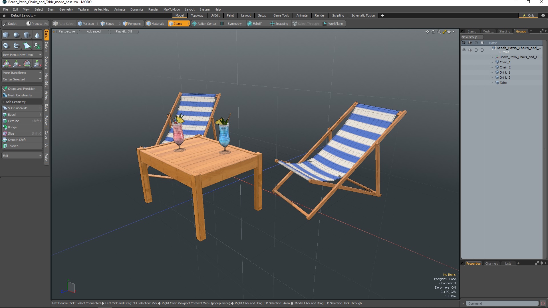 3D Beach Patio Chairs and Table model
