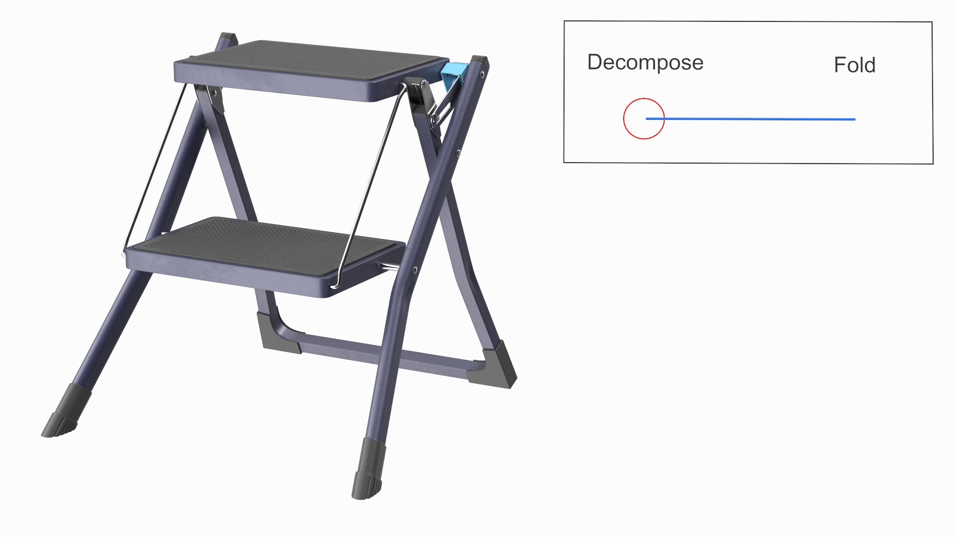 3D Blue Metallic Step Stool Rigged