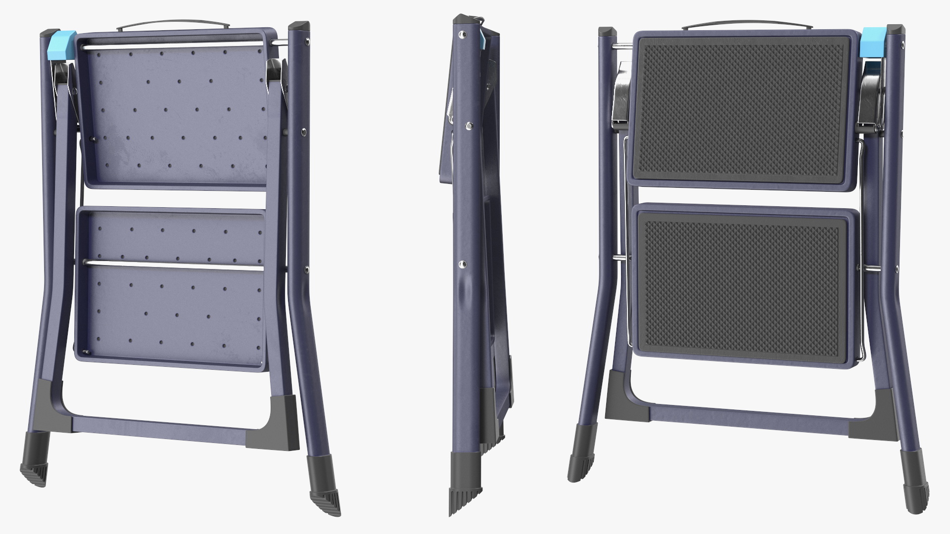 3D Blue Metallic Step Stool Rigged