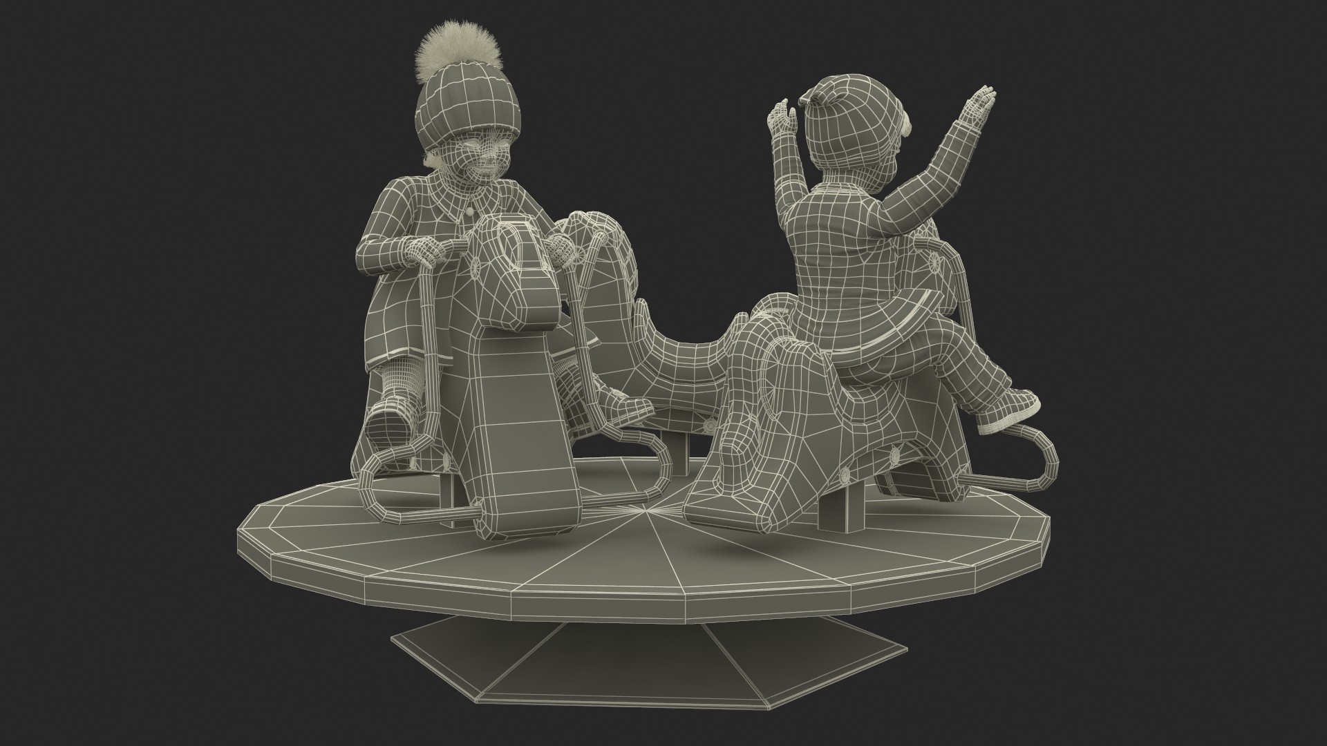 Little Children on Carousel 3D