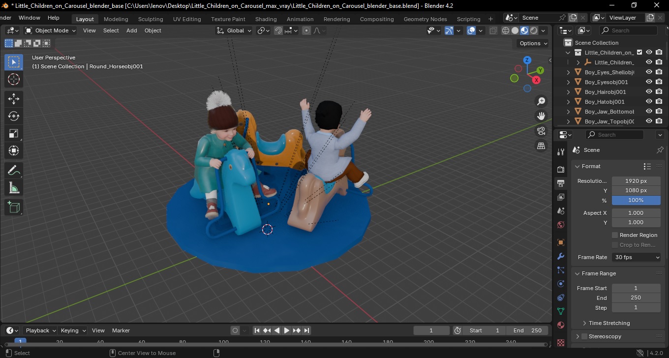 Little Children on Carousel 3D
