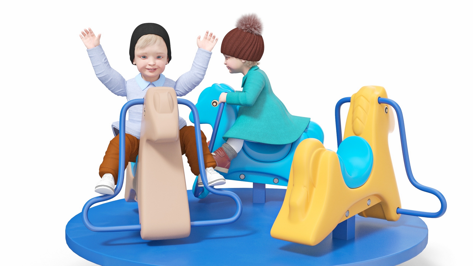 Little Children on Carousel 3D