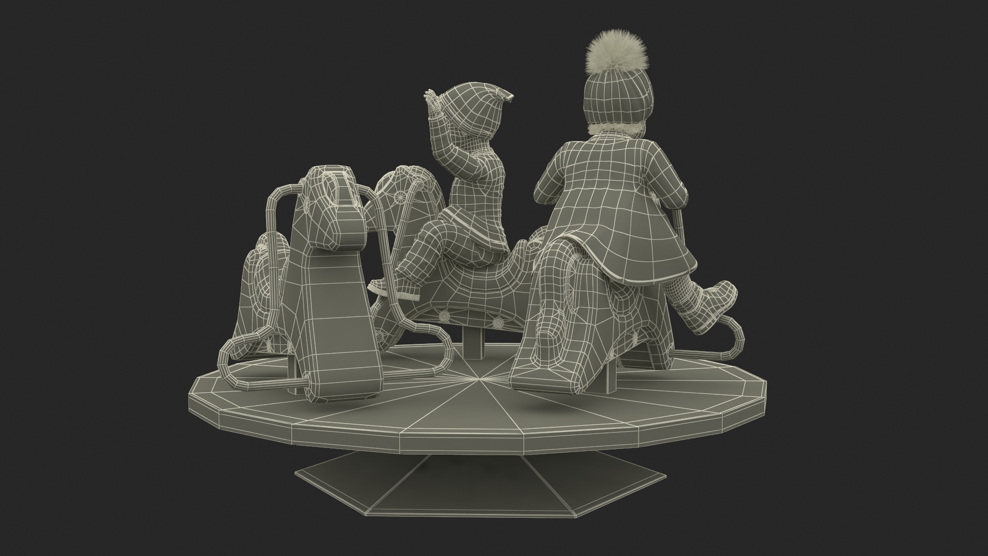 Little Children on Carousel 3D