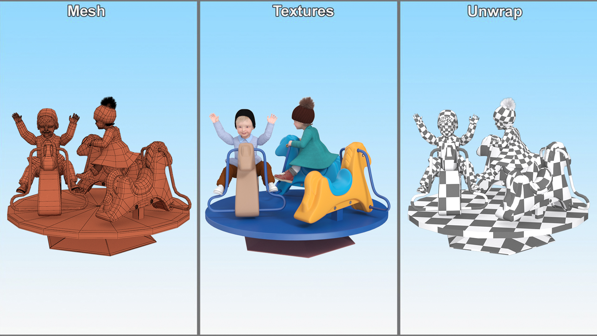 Little Children on Carousel 3D