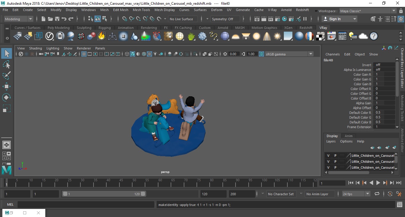 Little Children on Carousel 3D