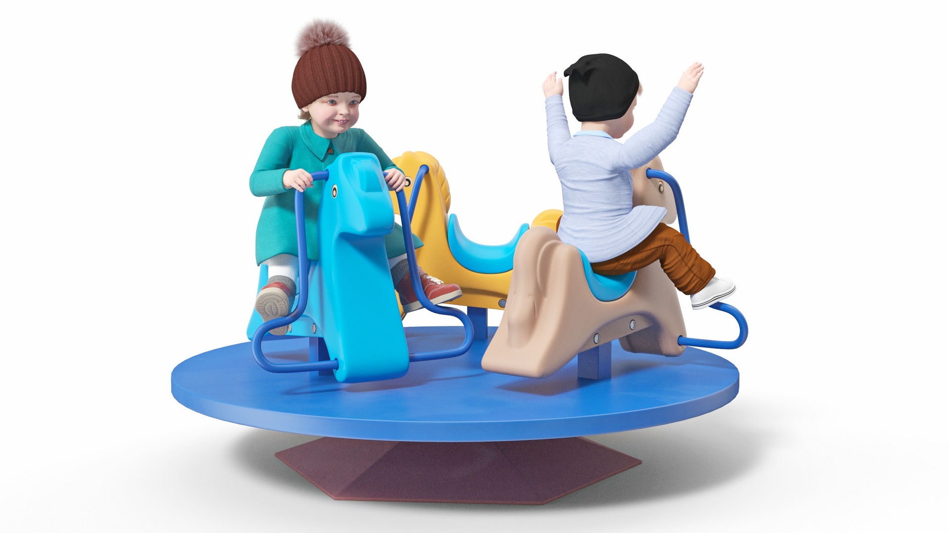 Little Children on Carousel 3D