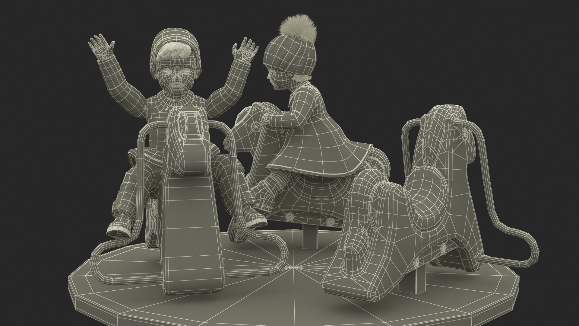 Little Children on Carousel 3D