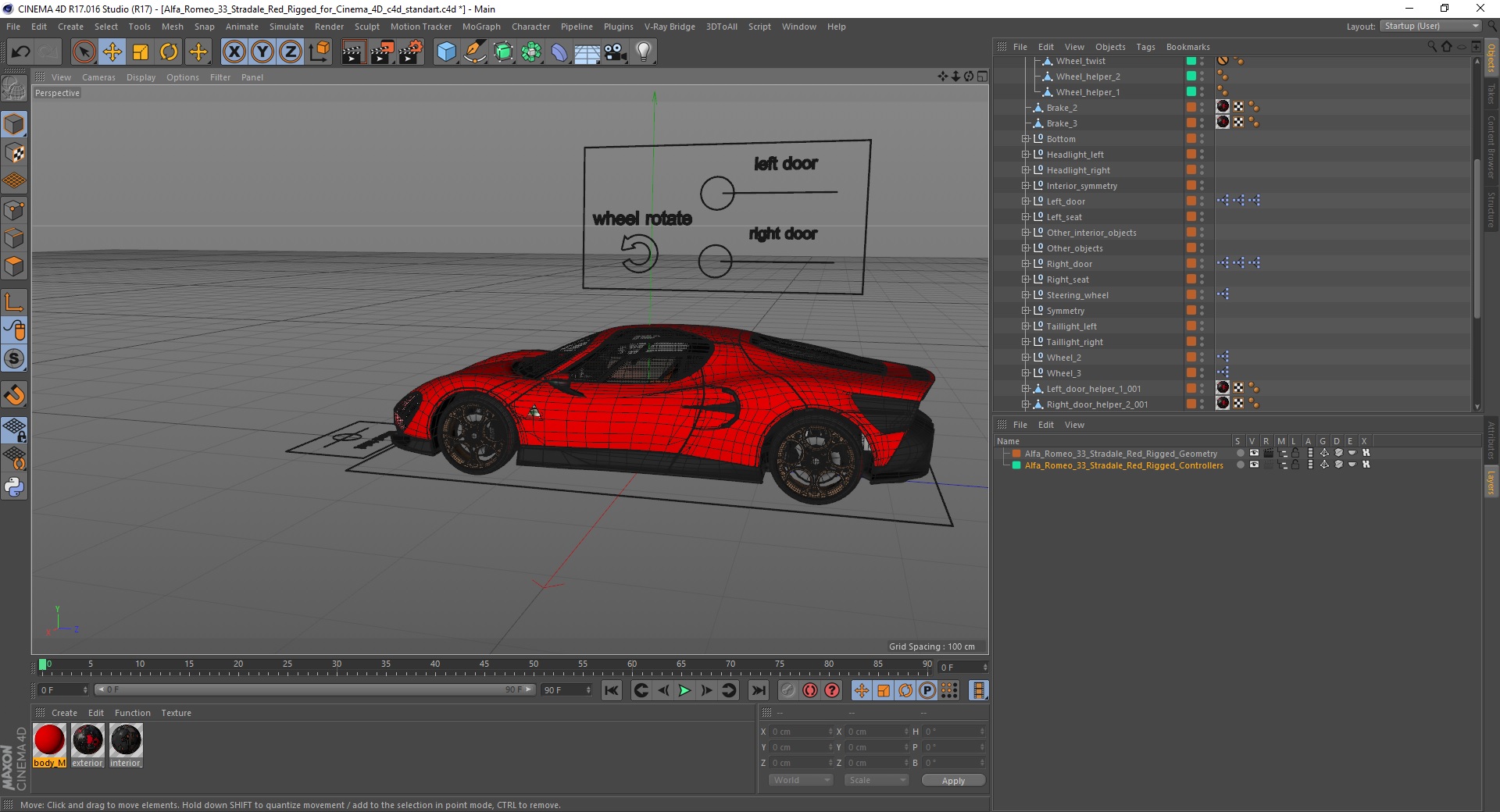 Alfa Romeo 33 Stradale Red Rigged for Cinema 4D 3D