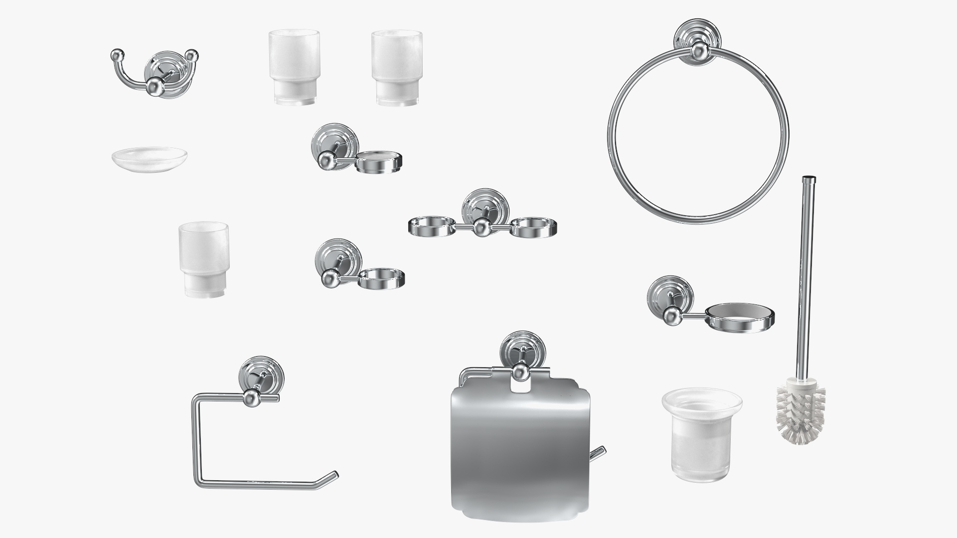 Small Wall Bathroom Accessories Set Chrome 3D