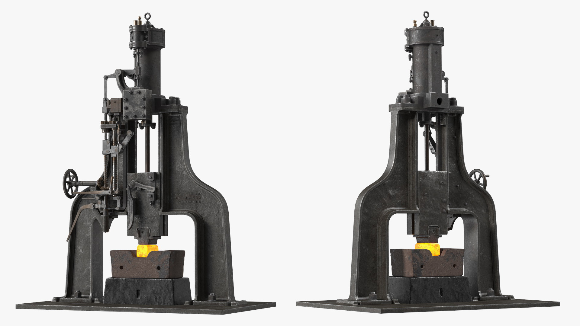 3D Vintage Industrial Steam Hammer Rigged model