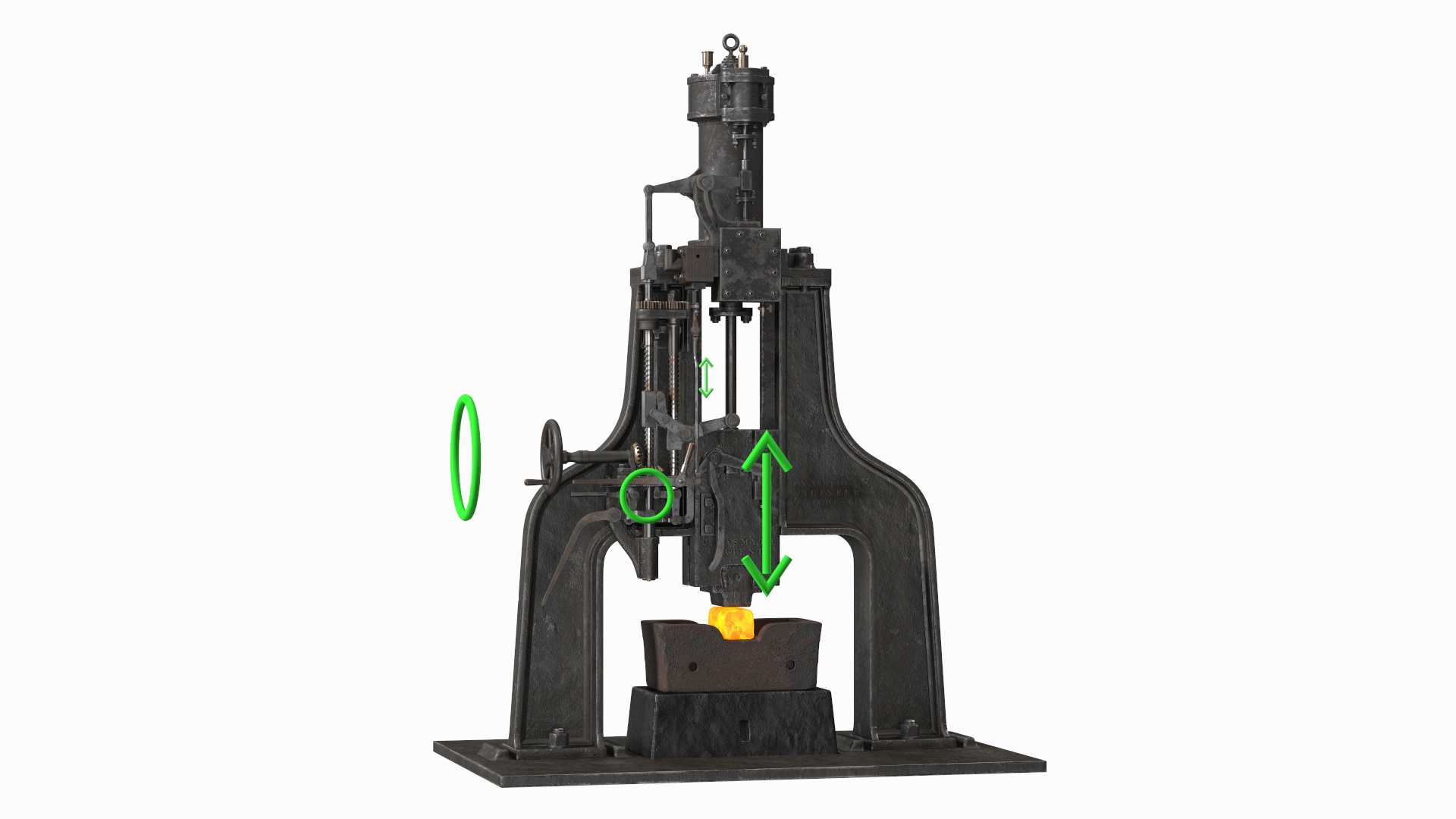 3D Vintage Industrial Steam Hammer Rigged model