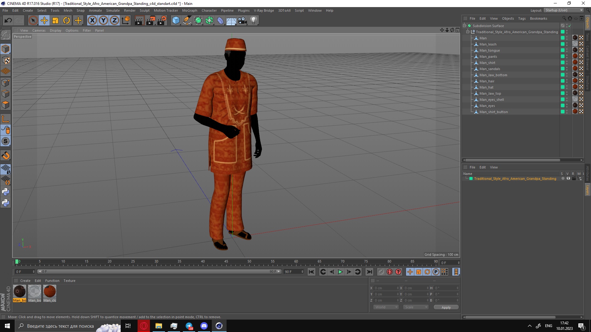 3D Traditional Style Afro American Grandpa Standing model