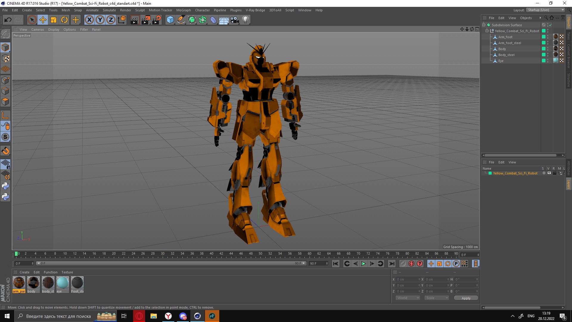 3D Yellow Combat Sci-Fi Robot