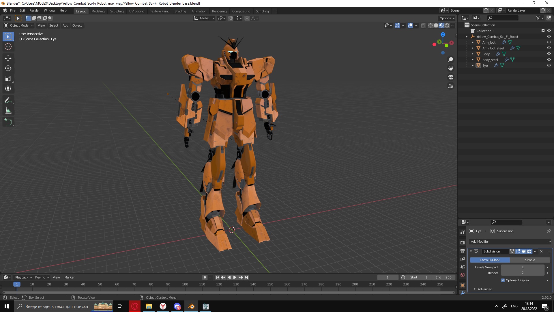 3D Yellow Combat Sci-Fi Robot