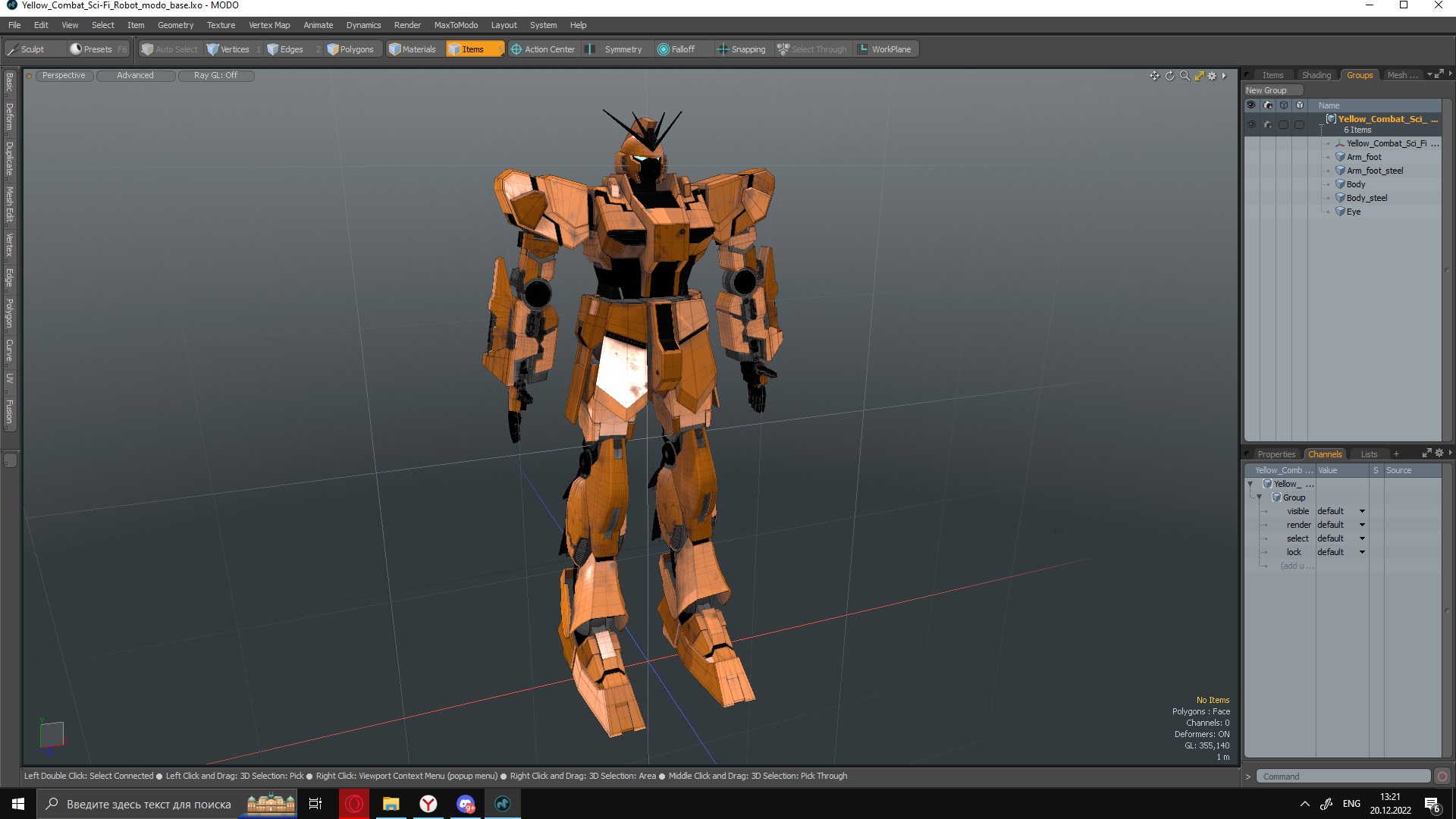 3D Yellow Combat Sci-Fi Robot