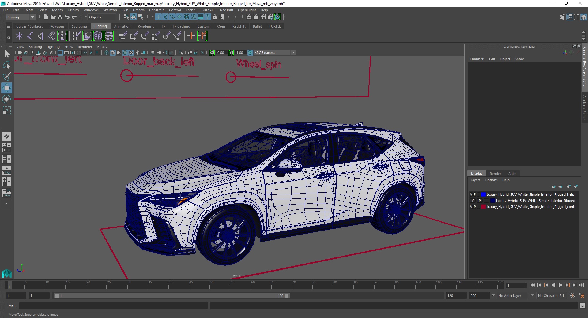 3D model Luxury Hybrid SUV White Simple Interior Rigged for Maya