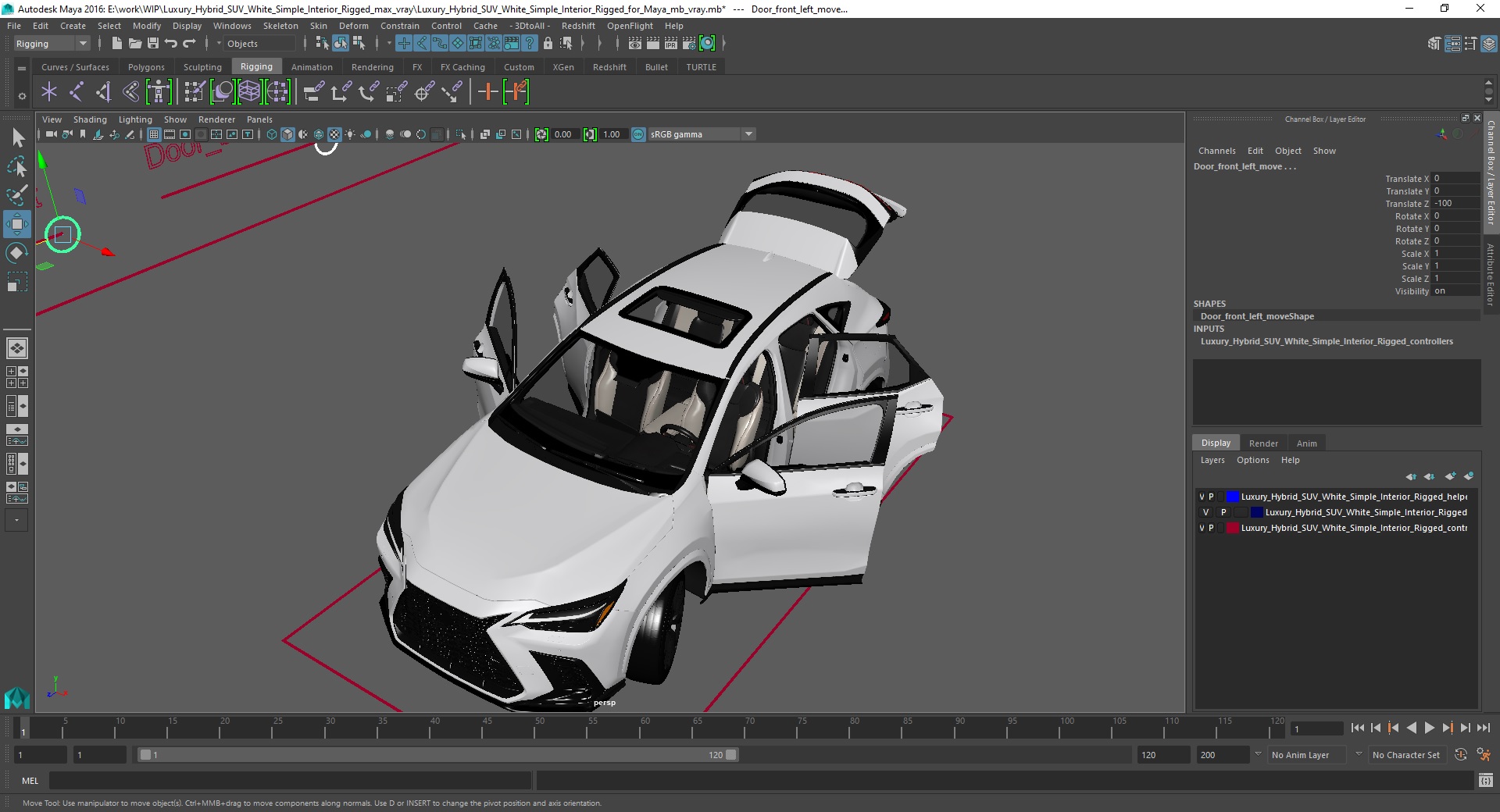 3D model Luxury Hybrid SUV White Simple Interior Rigged for Maya