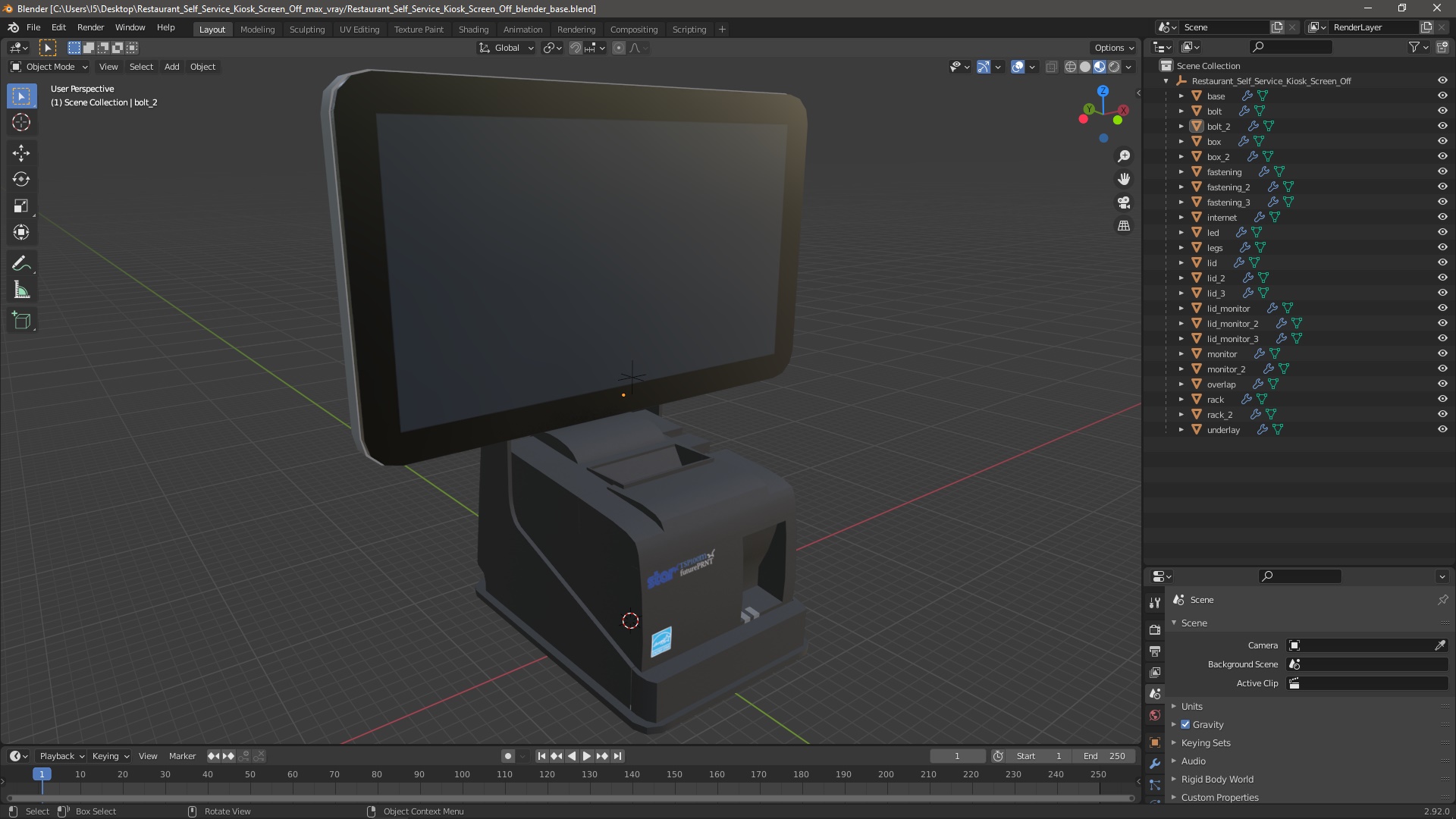 3D model Restaurant Self Service Kiosk Screen Off