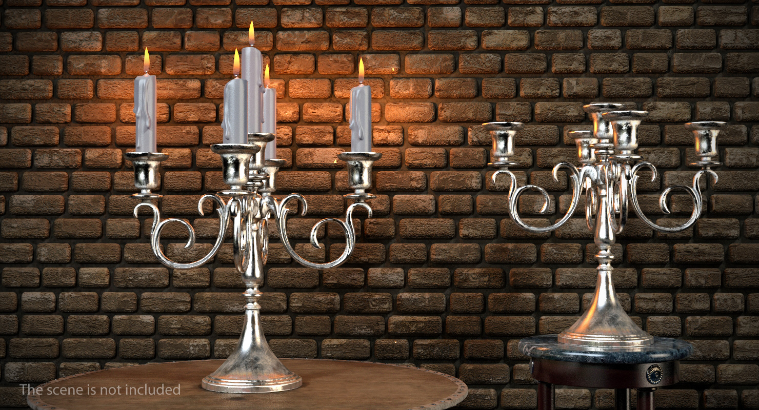 5 Branch Silver Candlestick 3D