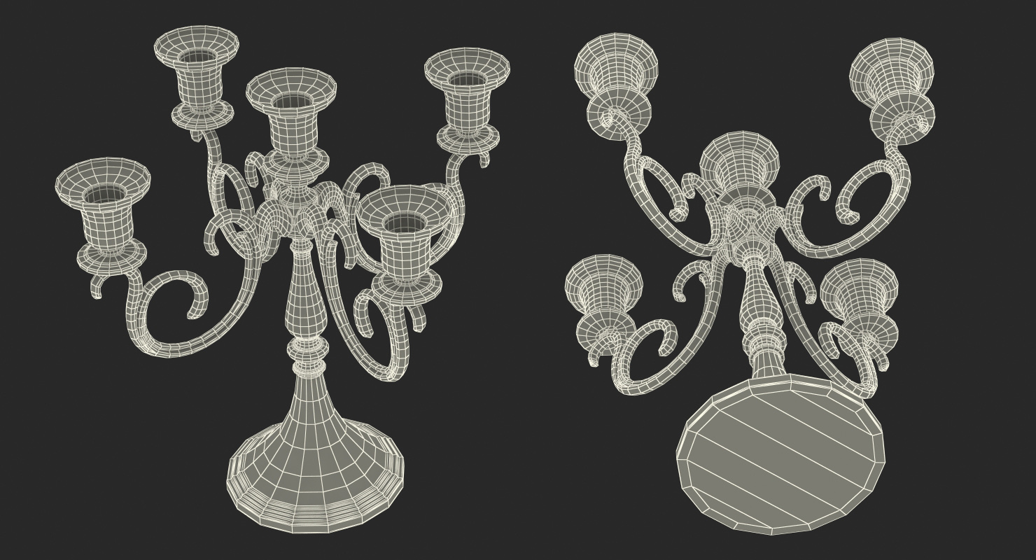 5 Branch Silver Candlestick 3D