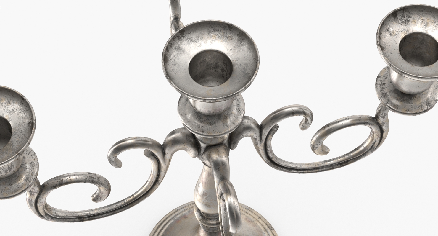 5 Branch Silver Candlestick 3D