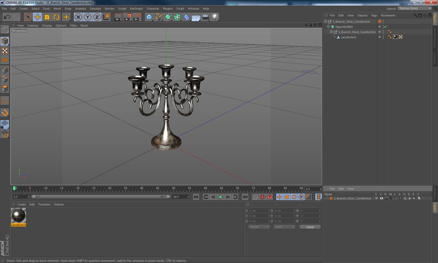 5 Branch Silver Candlestick 3D