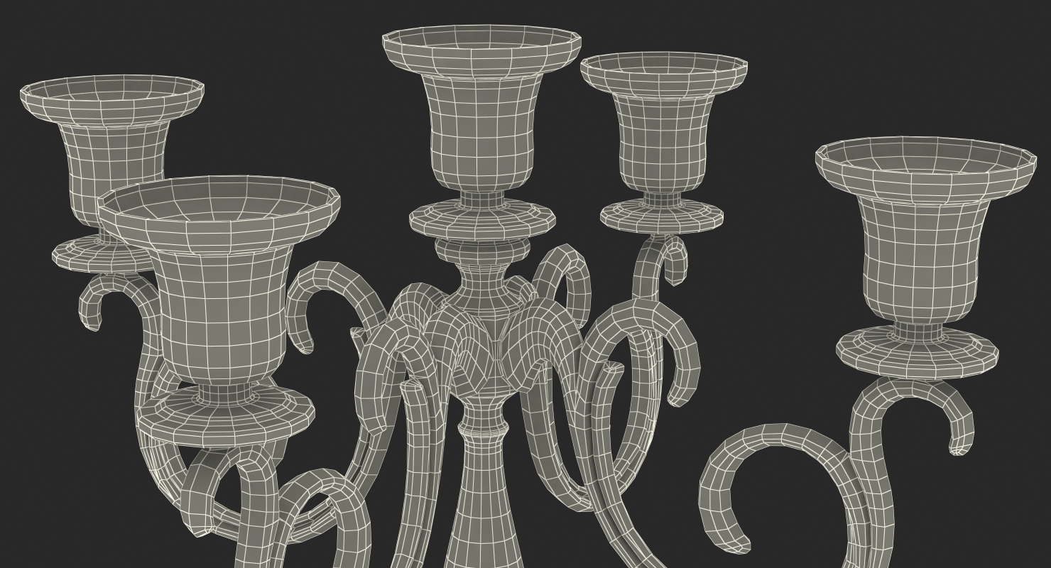 5 Branch Silver Candlestick 3D
