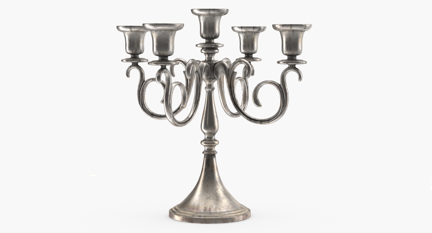 5 Branch Silver Candlestick 3D