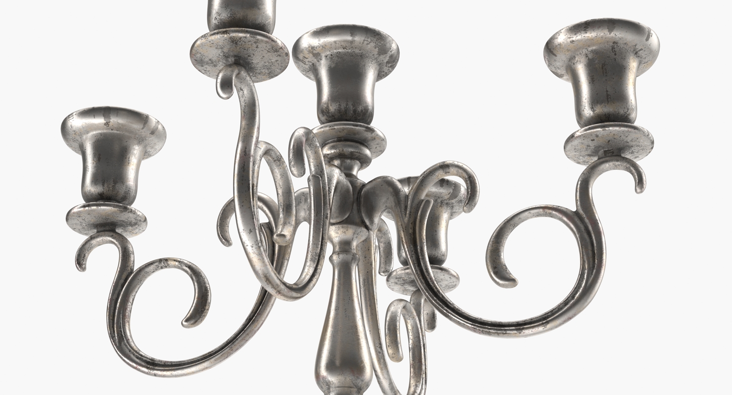 5 Branch Silver Candlestick 3D