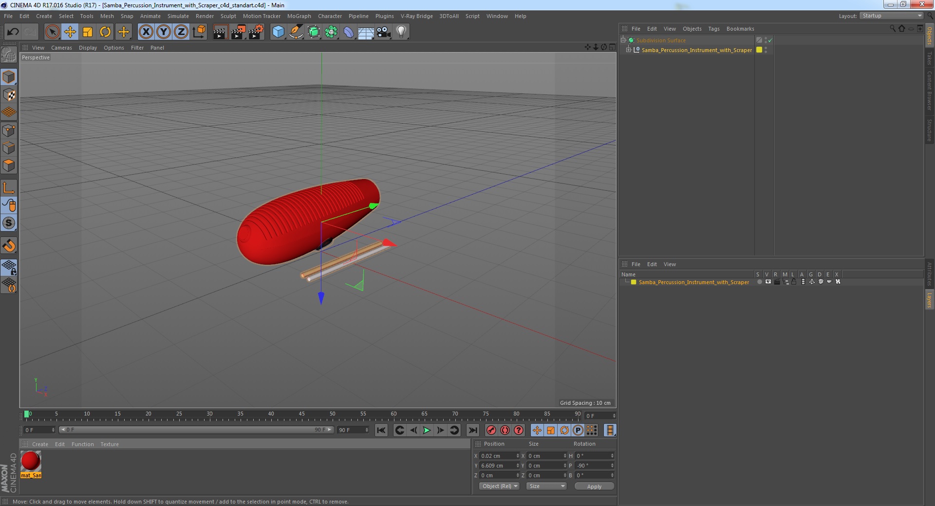3D model Samba Percussion Instrument with Scraper