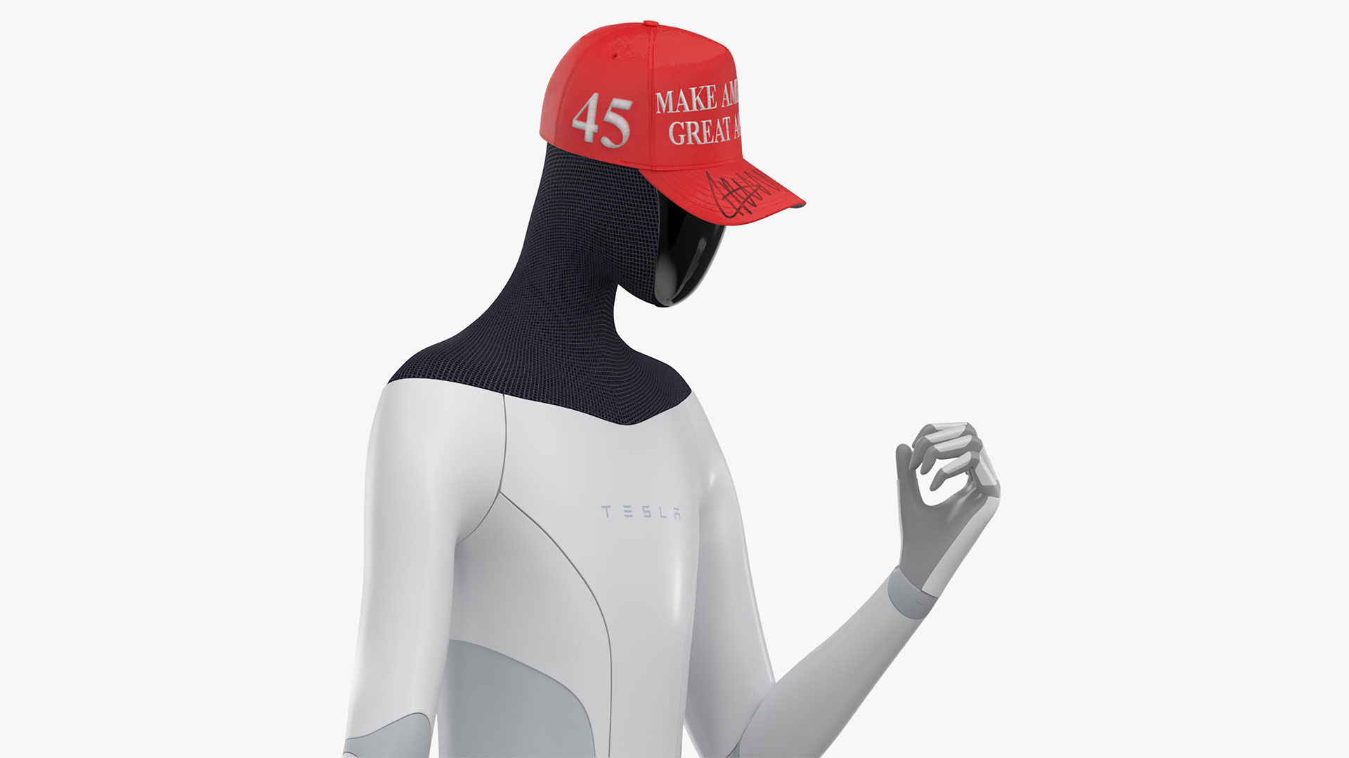 3D Tesla Bot in Trump Cap Rigged for Cinema 4D model