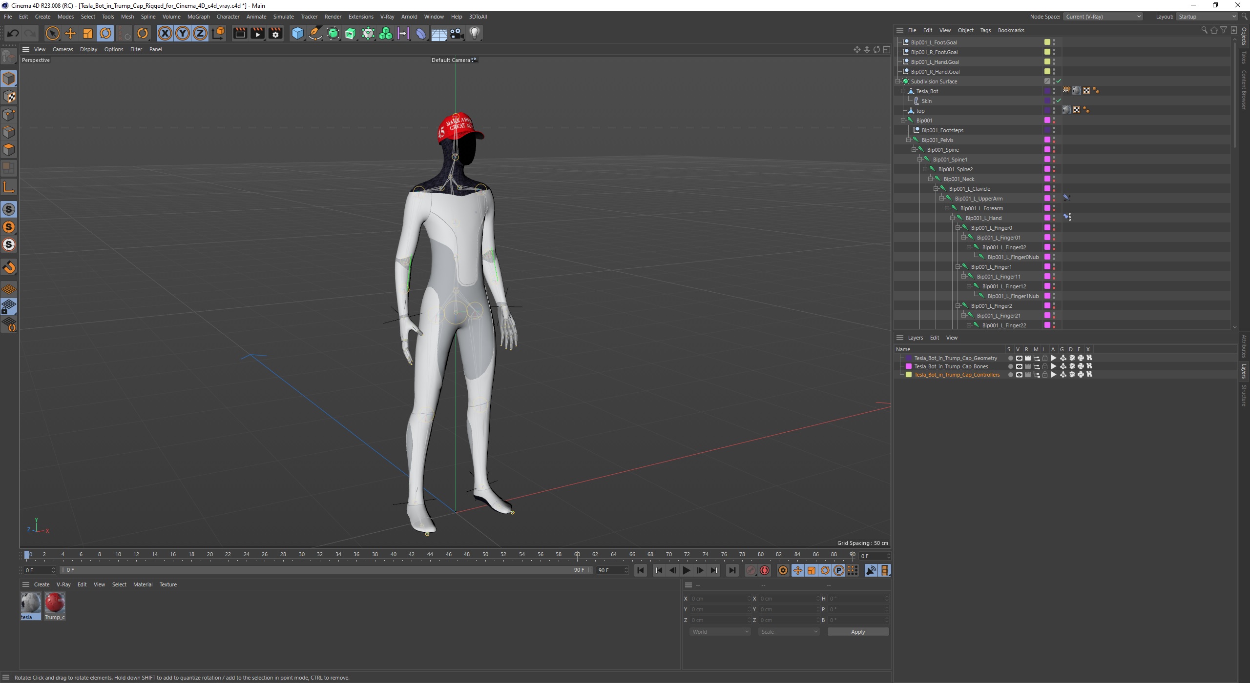 3D Tesla Bot in Trump Cap Rigged for Cinema 4D model
