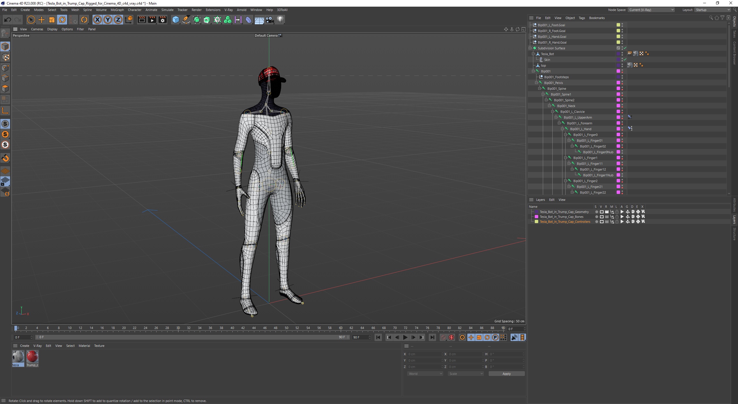 3D Tesla Bot in Trump Cap Rigged for Cinema 4D model