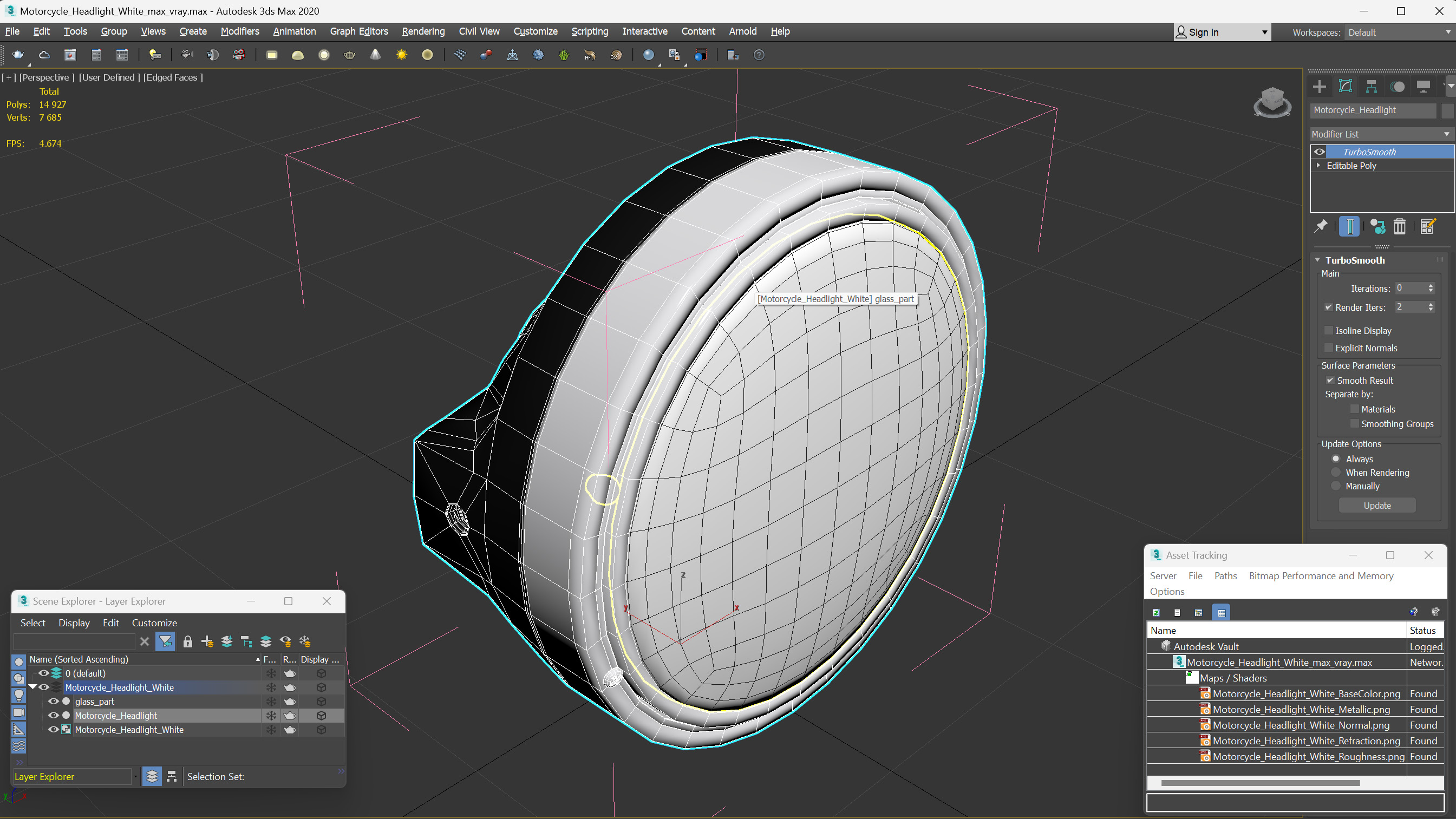 3D Motorcycle Headlight White