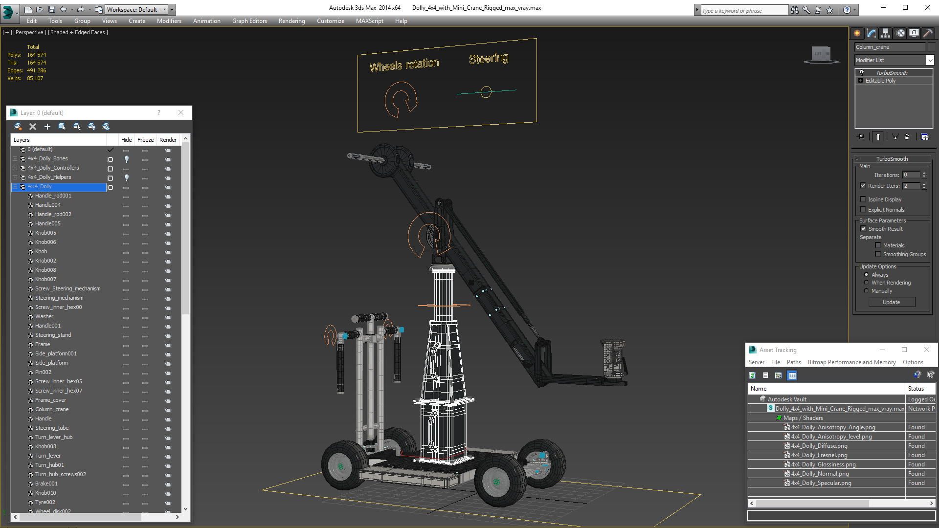 3D Dolly 4x4 with Mini Crane Rigged for Modo