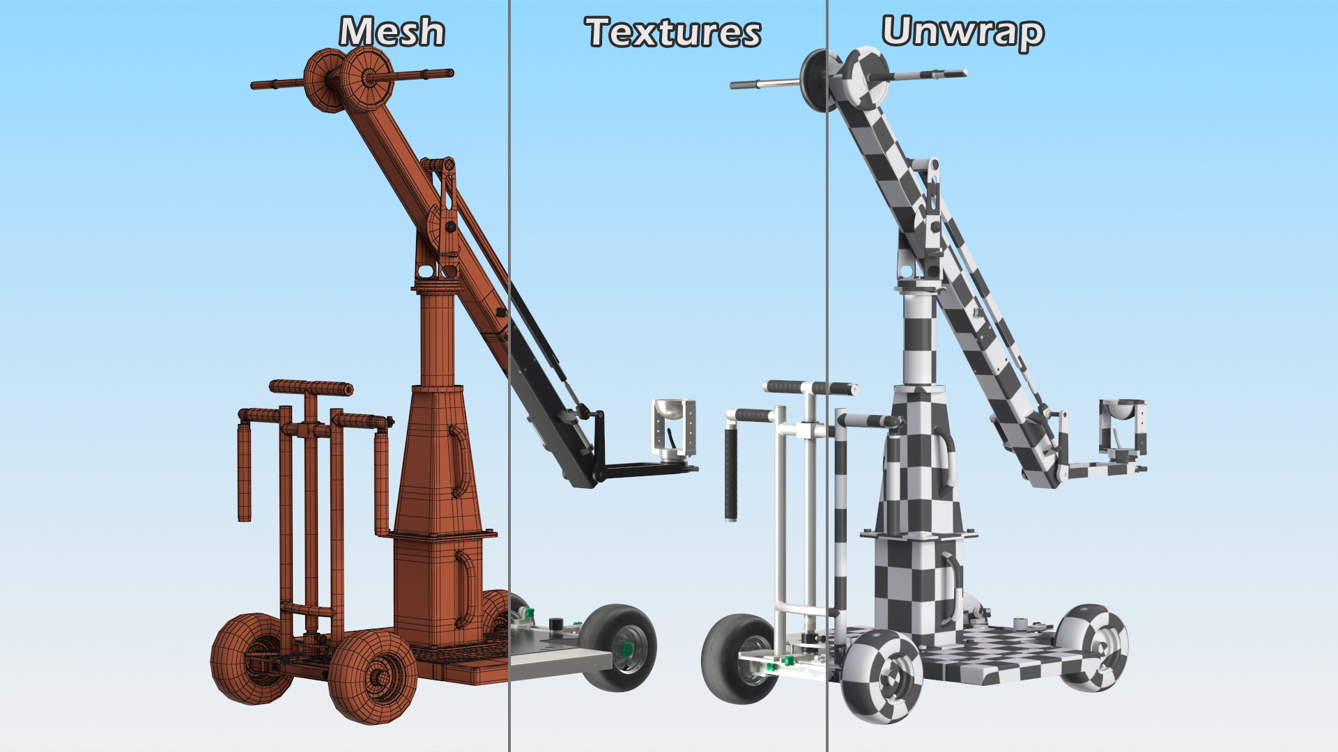3D Dolly 4x4 with Mini Crane Rigged for Modo