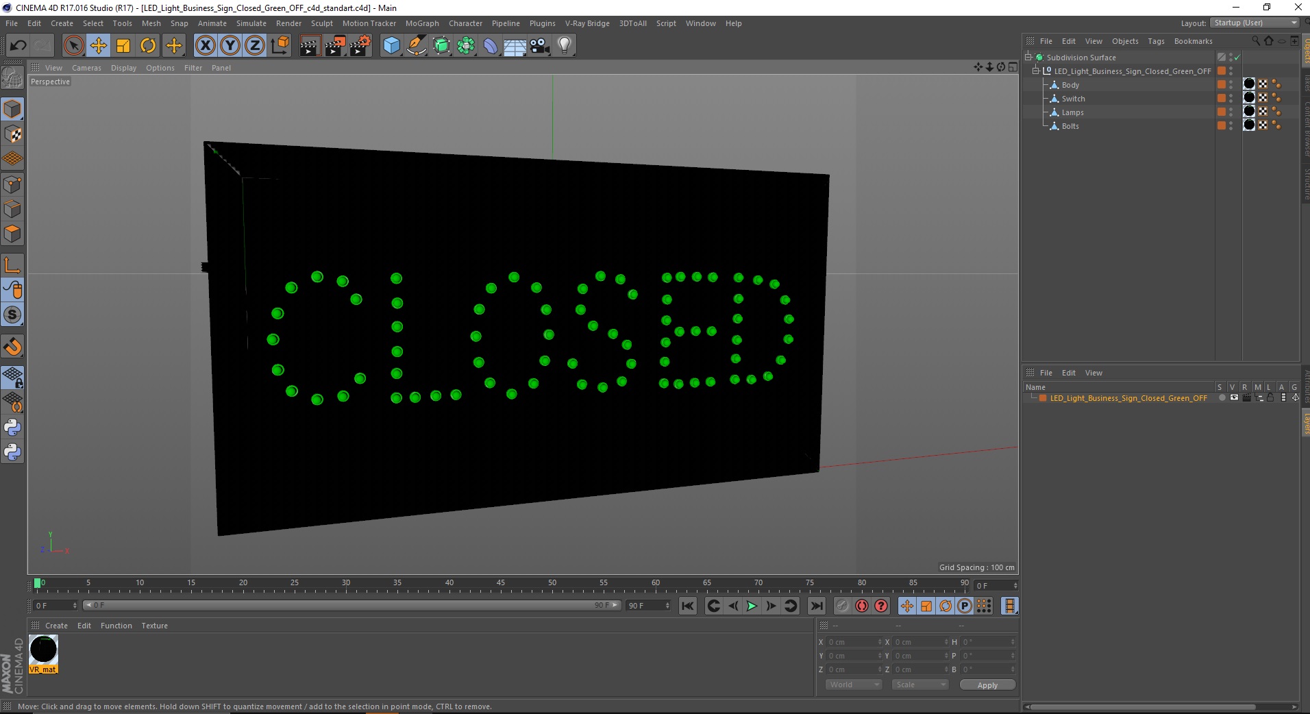 3D model LED Light Business Sign Closed Green OFF