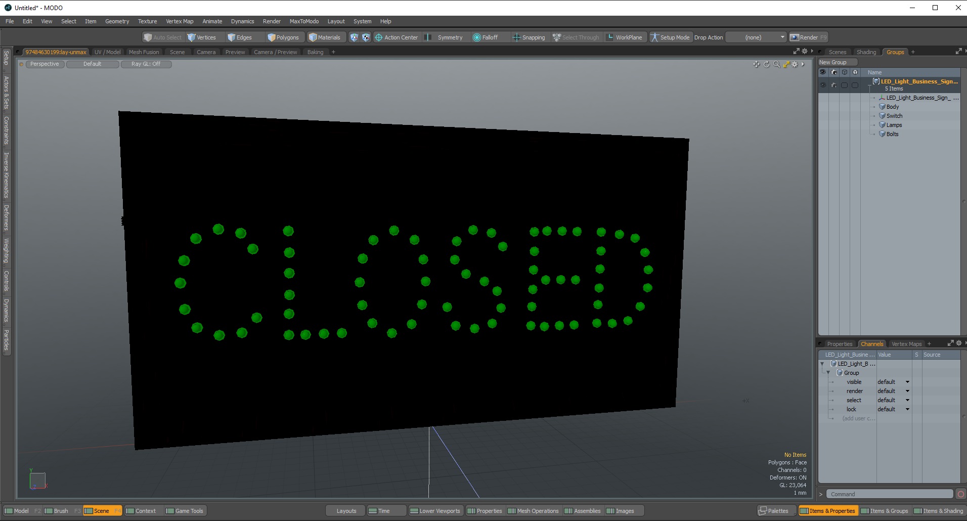 3D model LED Light Business Sign Closed Green OFF