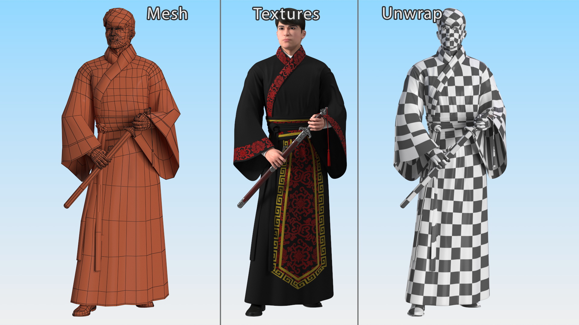 3D Traditional Style Chinese Man Standing model