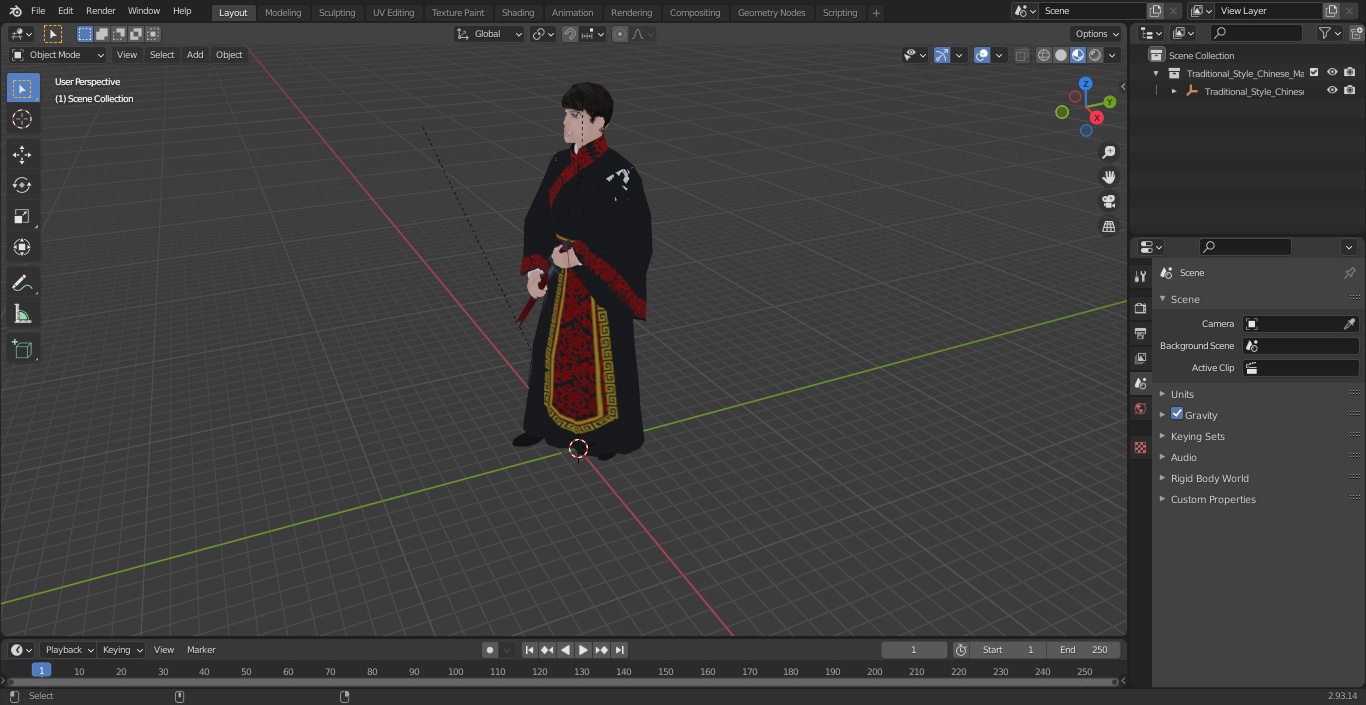 3D Traditional Style Chinese Man Standing model