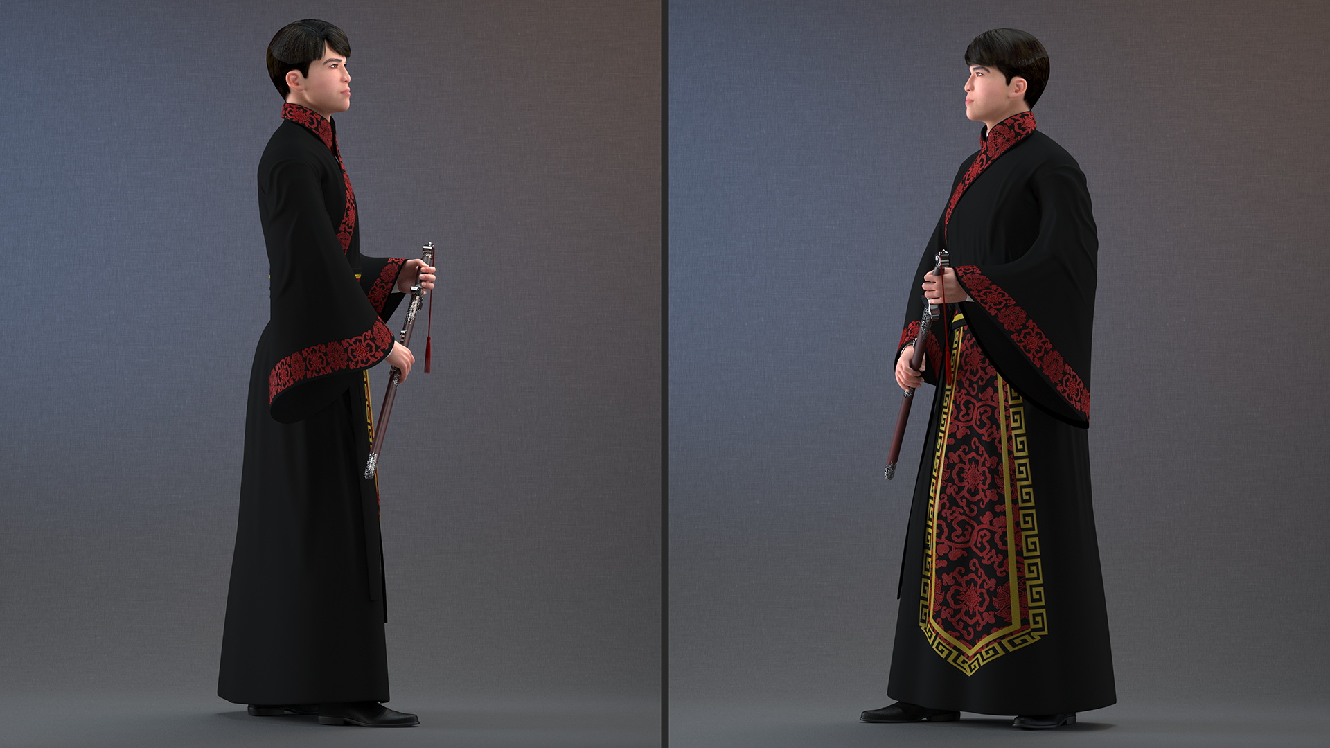 3D Traditional Style Chinese Man Standing model