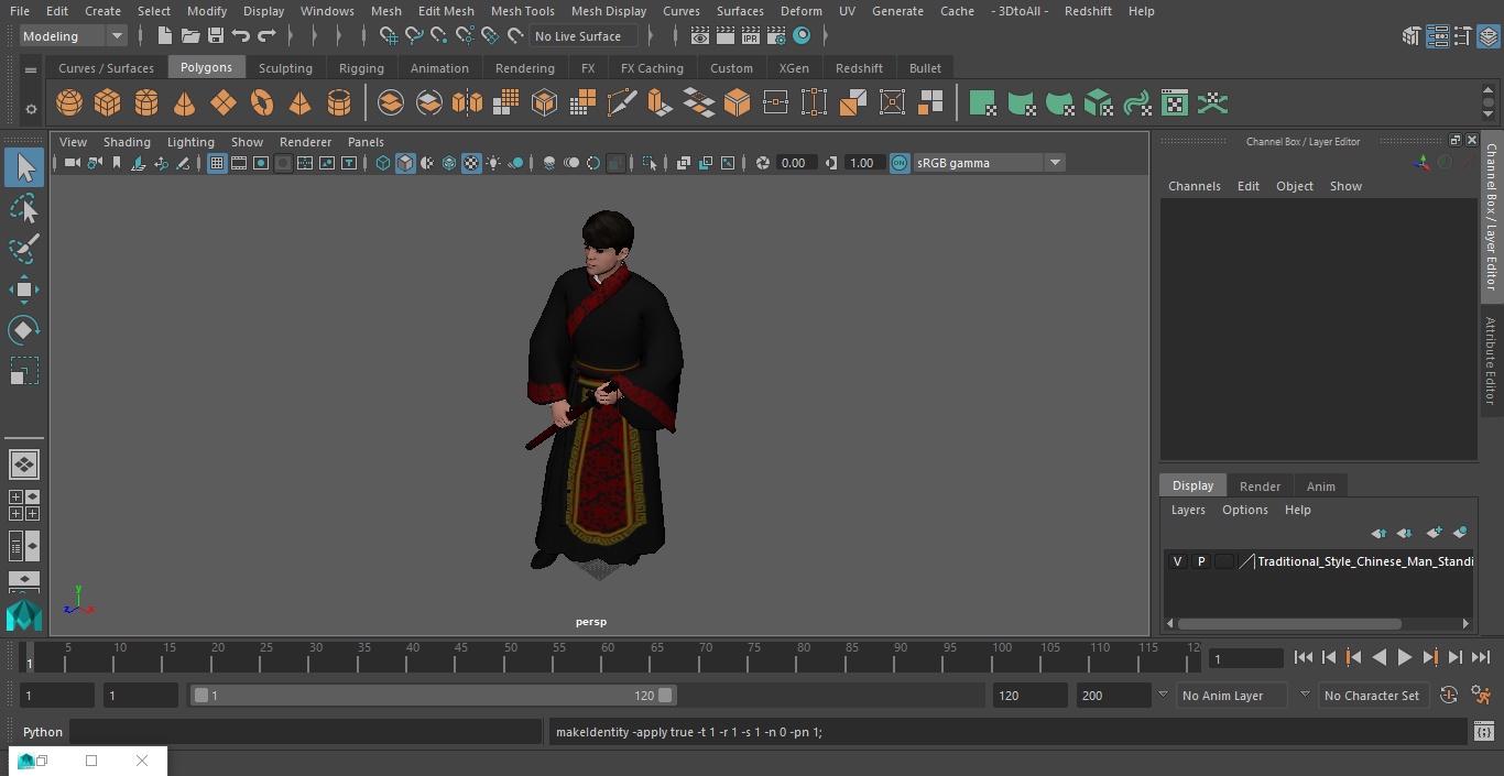 3D Traditional Style Chinese Man Standing model