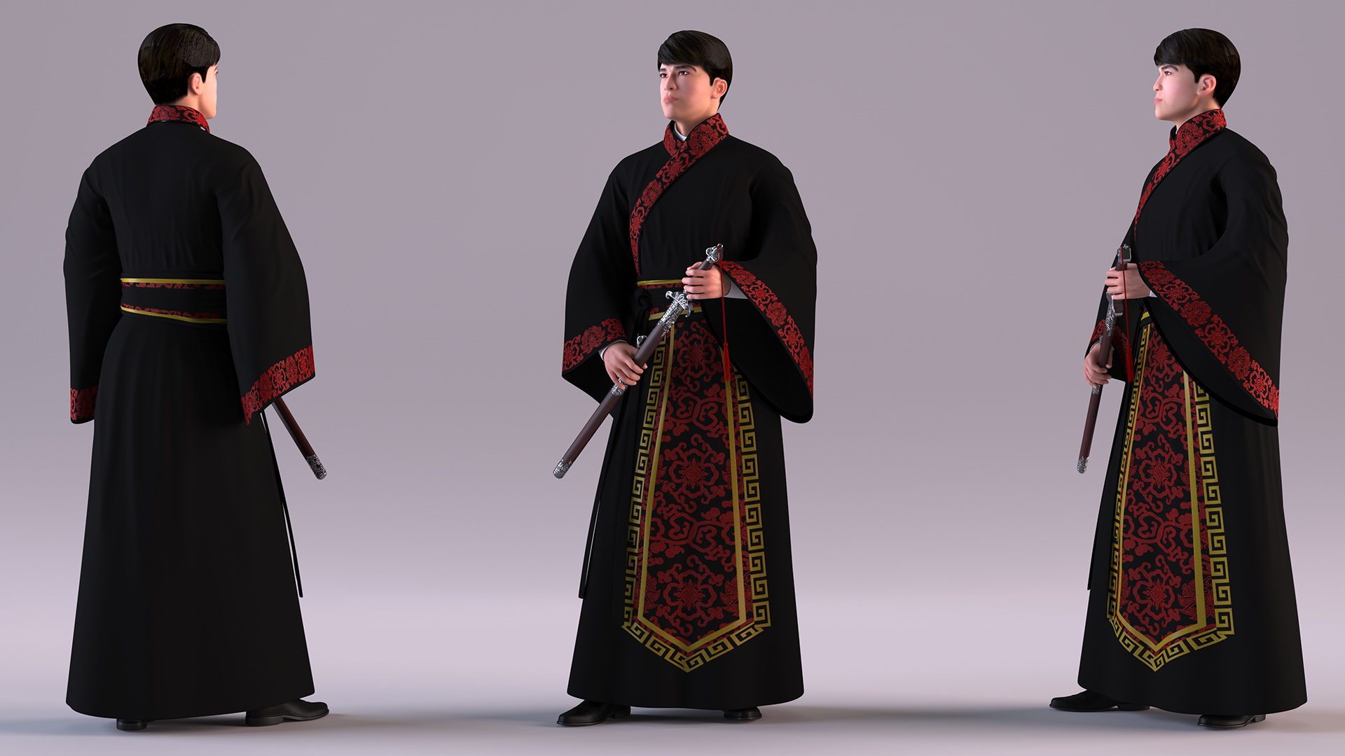 3D Traditional Style Chinese Man Standing model