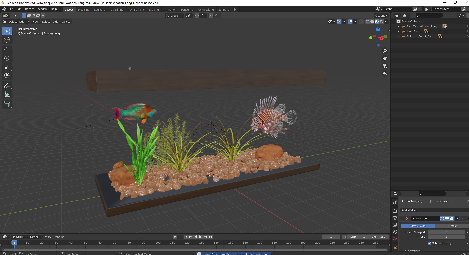 3D Fish Tank Wooden Long