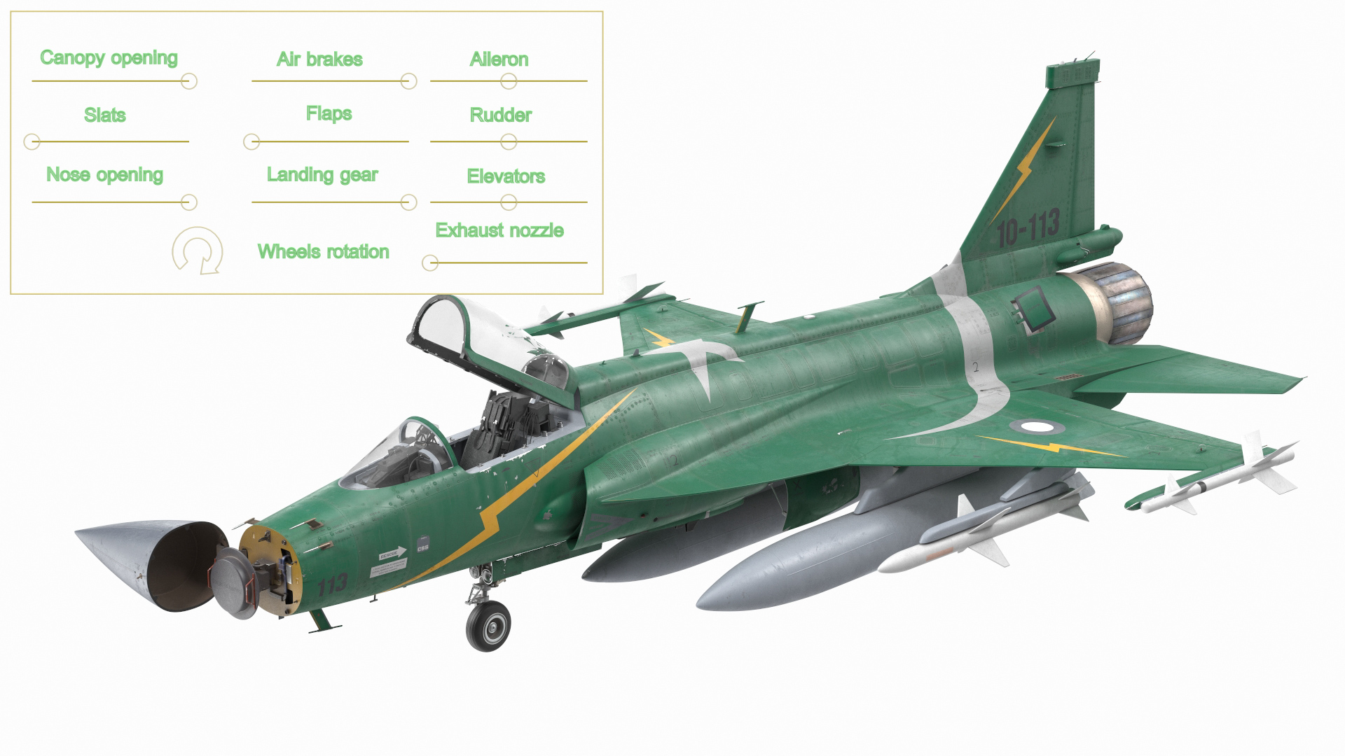 3D PAC JF-17 Thunder Green Livery with Armament Rigged